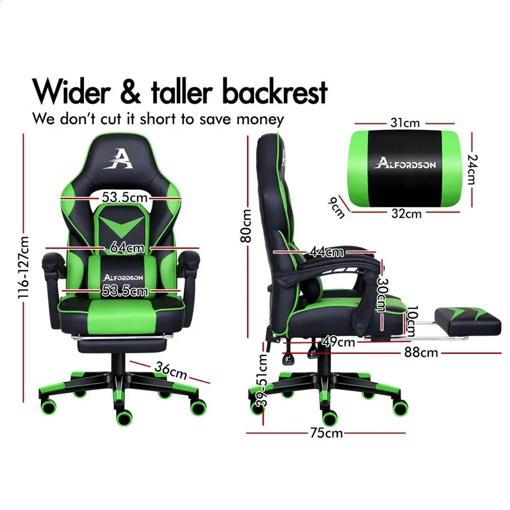 Alfordson Gaming Chair with Footrest Racing Office Gordon - Black & Green