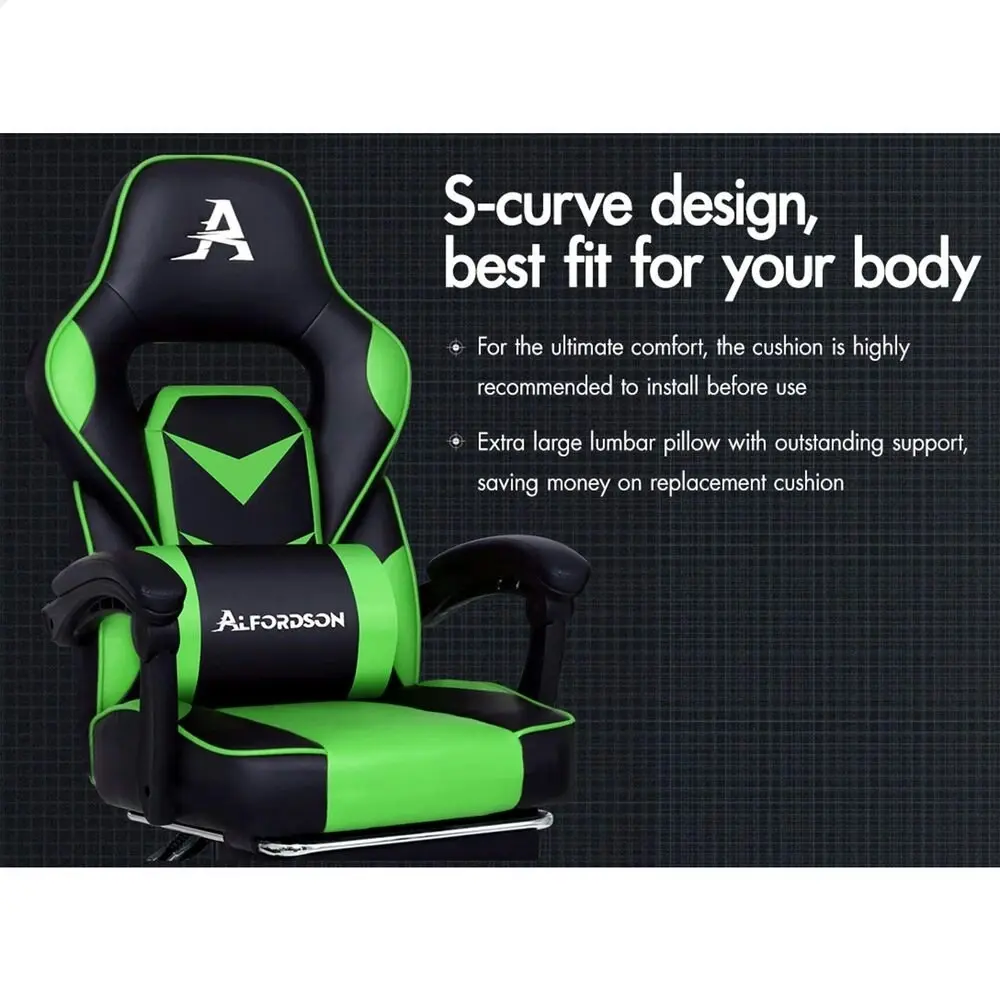 Alfordson Gaming Chair with Footrest Racing Office Gordon - Black & Green