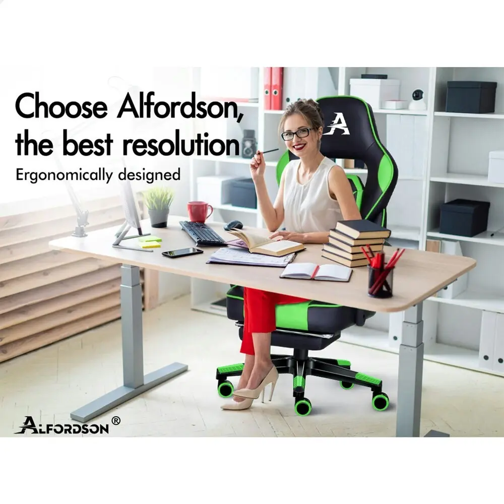 Alfordson Gaming Chair with Footrest Racing Office Gordon - Black & Green