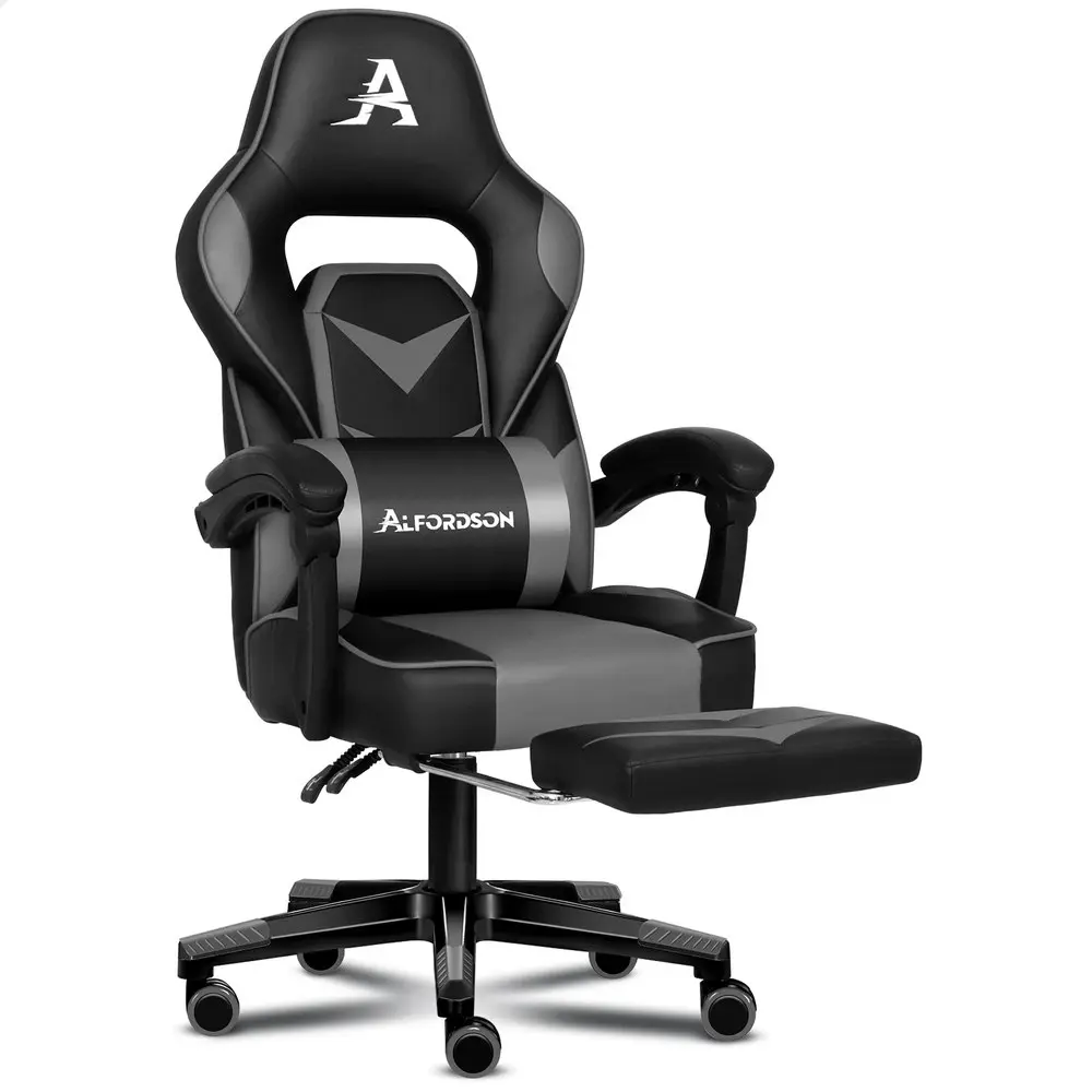 Alfordson Gaming Chair with Footrest Racing Office Gordon - Black & Grey