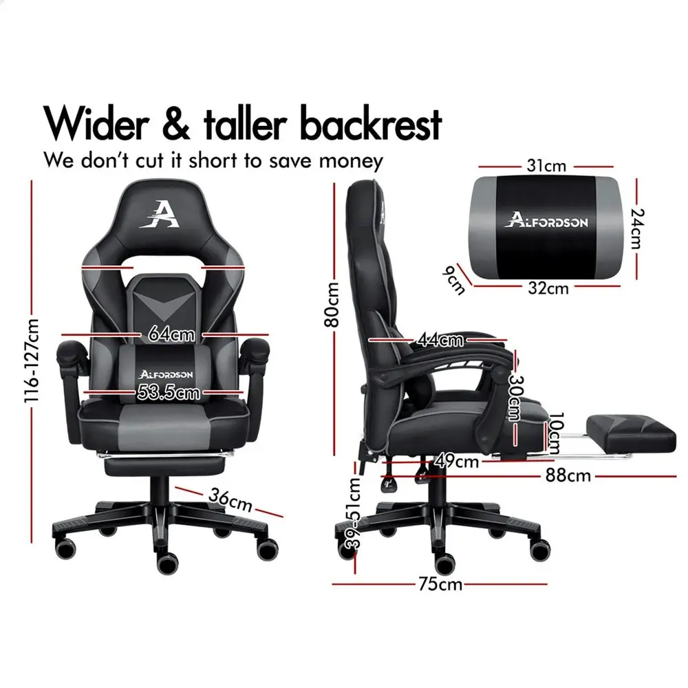 Alfordson Gaming Chair with Footrest Racing Office Gordon - Black & Grey