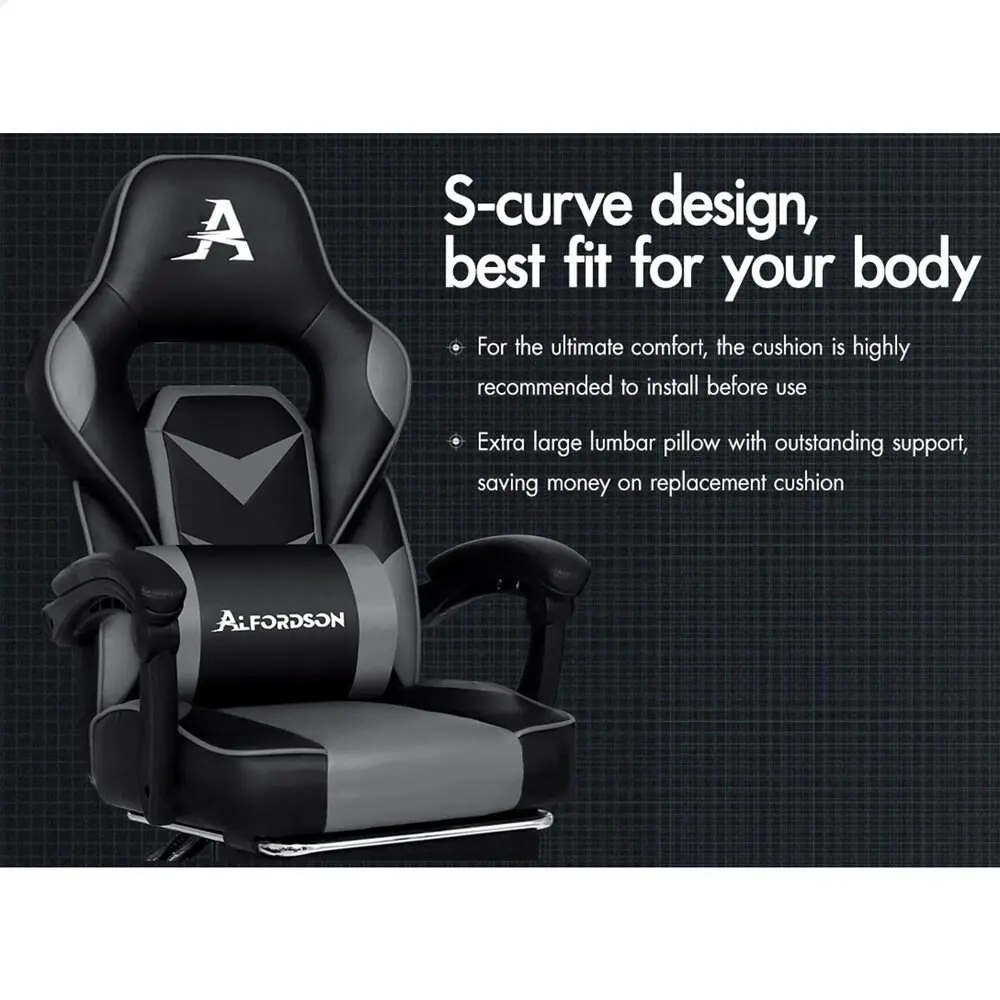 Alfordson Gaming Chair with Footrest Racing Office Gordon - Black & Grey