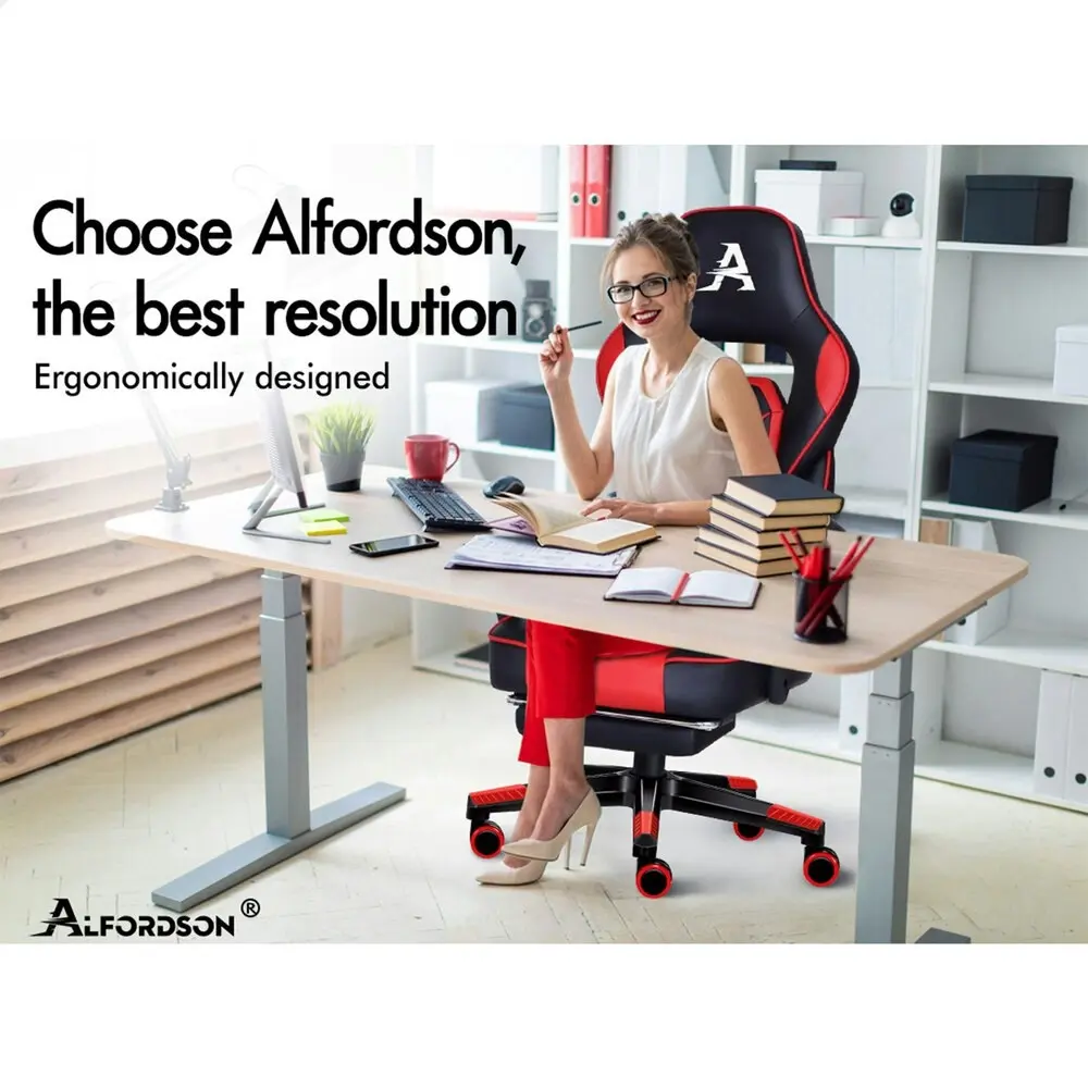 Alfordson Gaming Chair with Footrest Racing Office Gordon - Black & Red