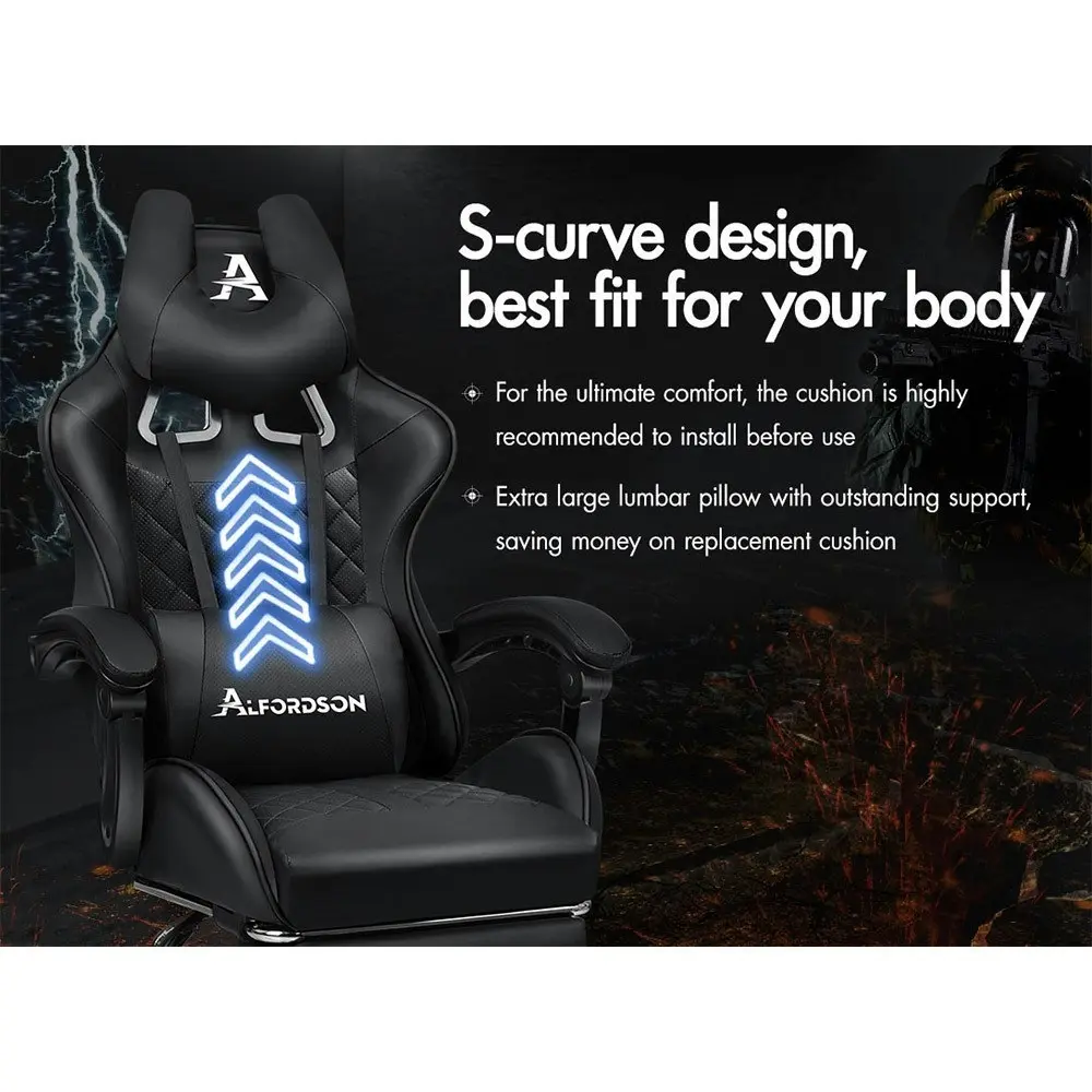 Alfordson Gaming Chair PU Leather with Footrest Black