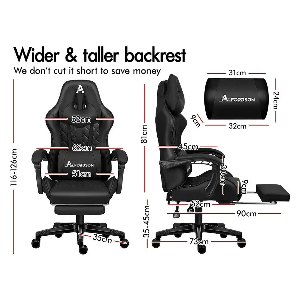 Alfordson Gaming Chair PU Leather with Footrest Black