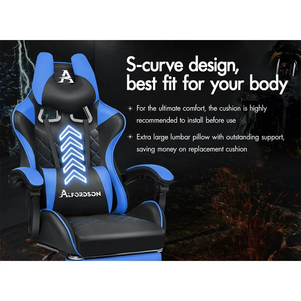 Alfordson Gaming Chair PU Leather with Footrest Black & Blue