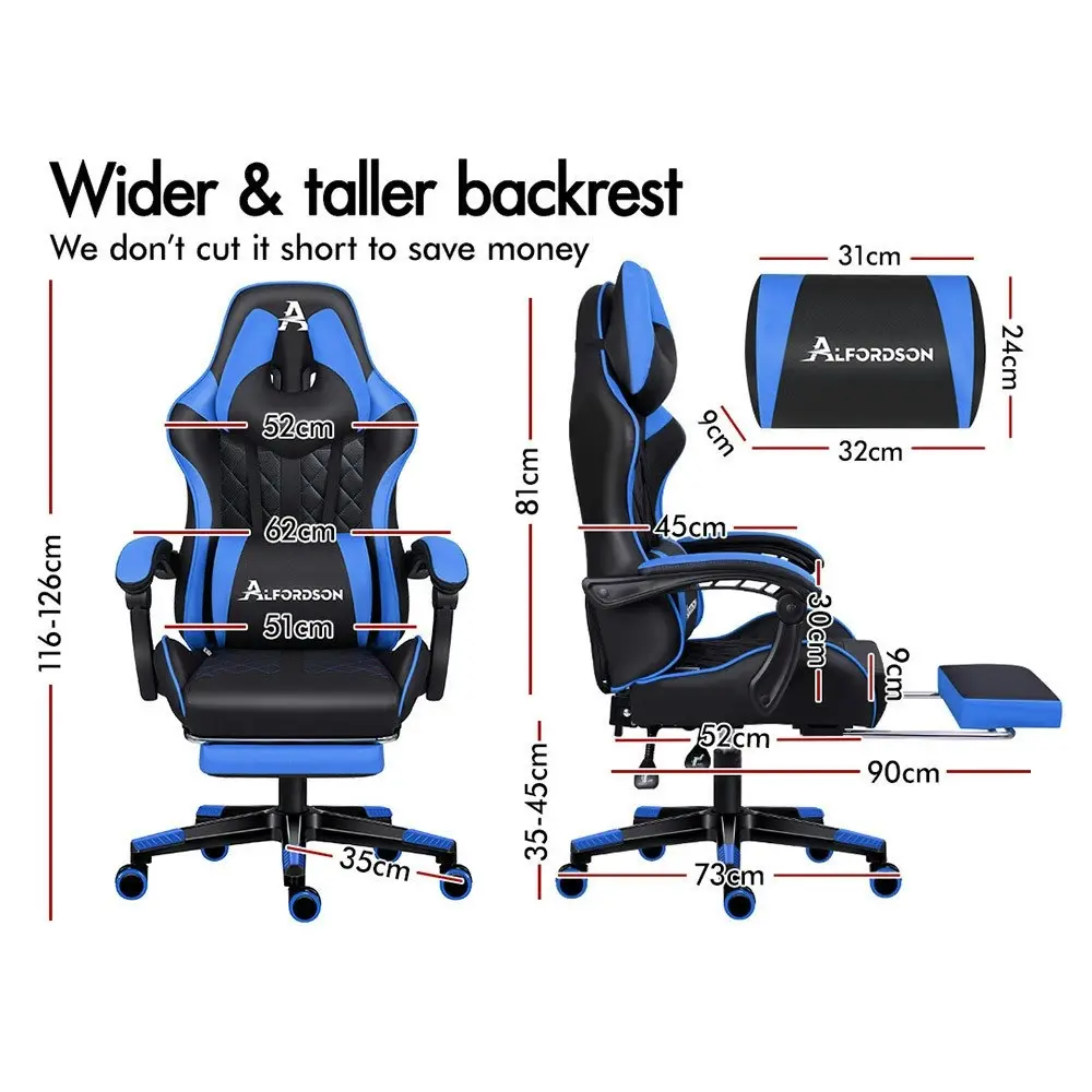 Alfordson Gaming Chair PU Leather with Footrest Black & Blue