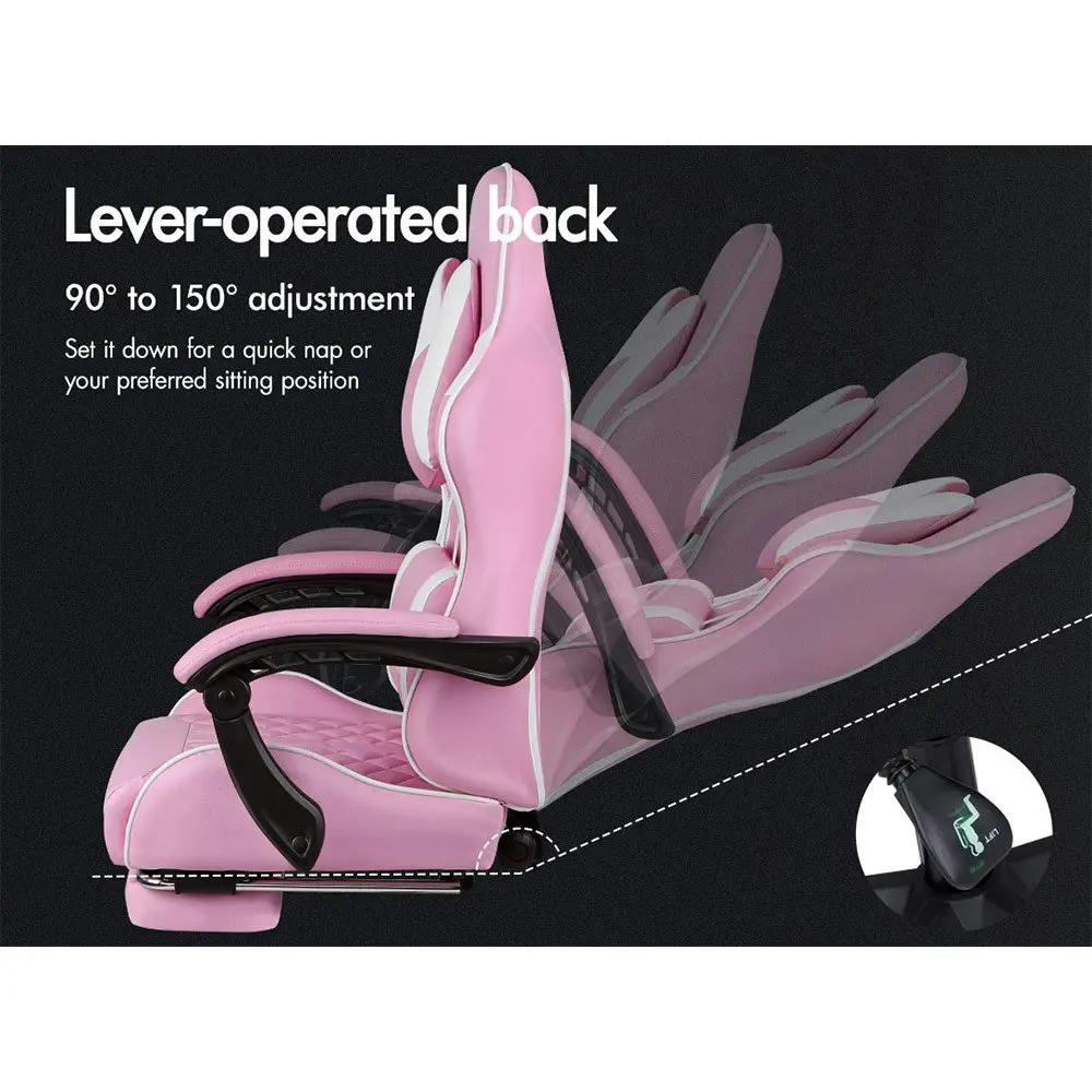 Alfordson Gaming Chair PU Leather with Footrest Pink & White