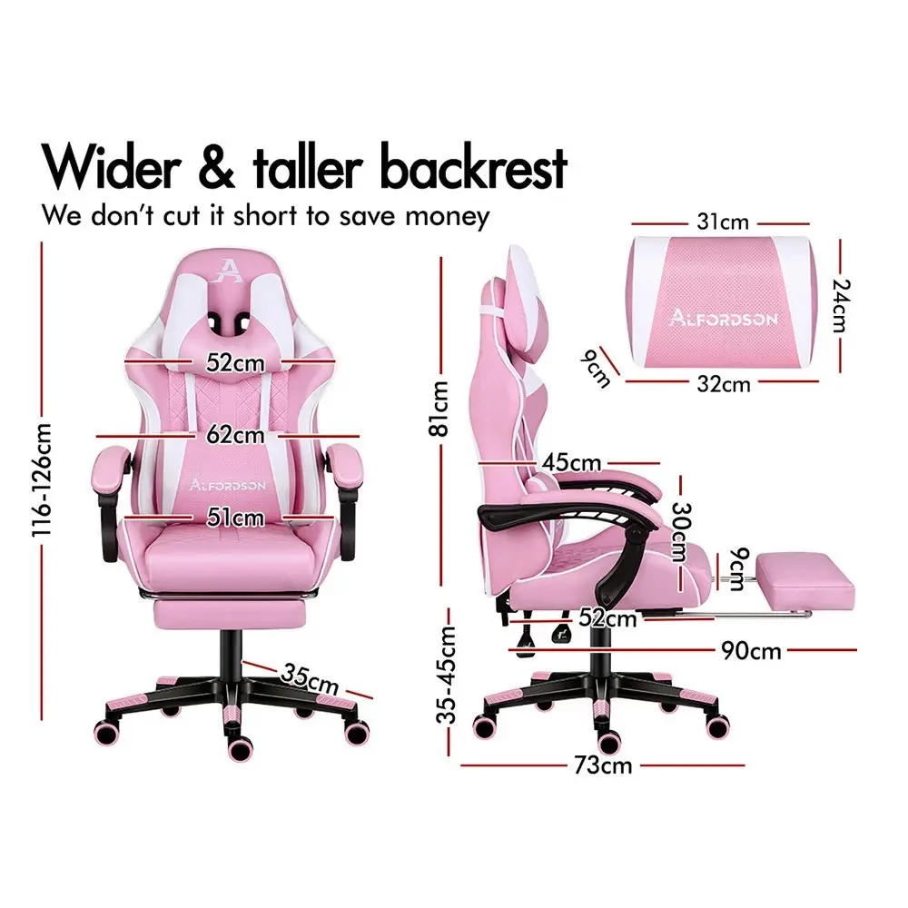 Alfordson Gaming Chair PU Leather with Footrest Pink & White