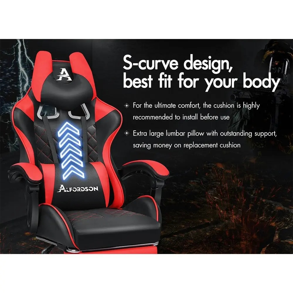 Alfordson Gaming Chair PU Leather with Footrest Black & Red