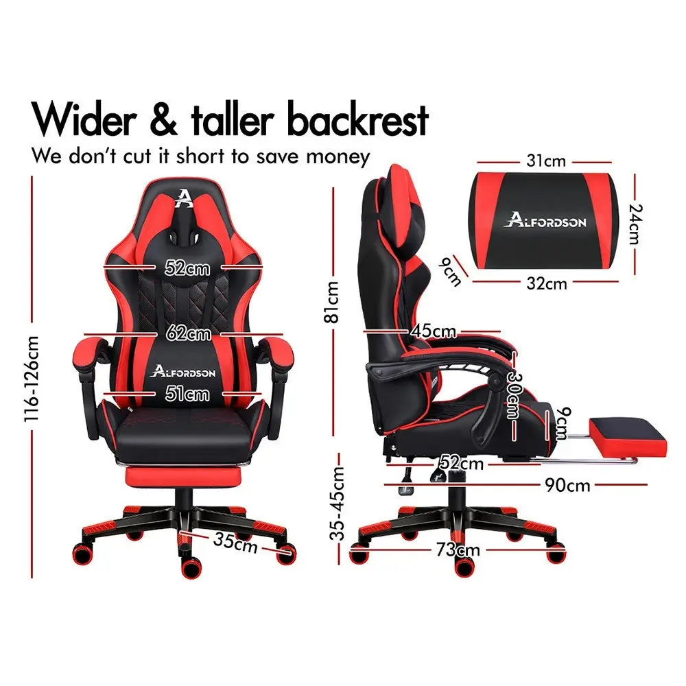 Alfordson Gaming Chair PU Leather with Footrest Black & Red