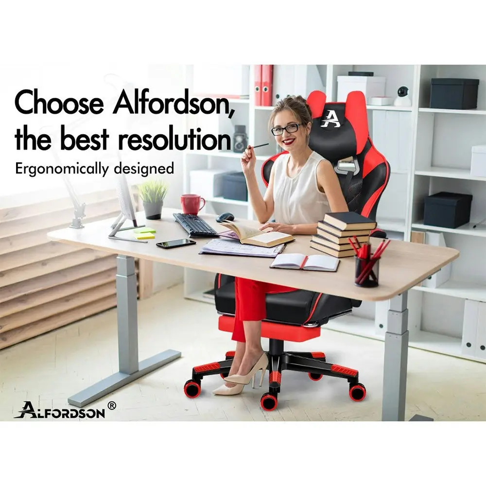 Alfordson Gaming Chair PU Leather with Footrest Black & Red