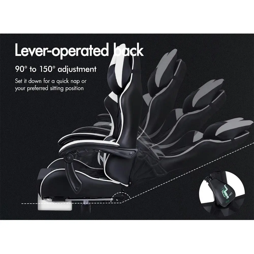 Alfordson Gaming Chair PU Leather with Footrest Black & White