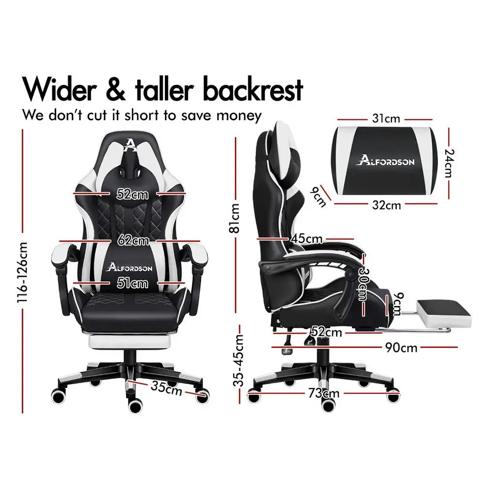 Alfordson Gaming Chair PU Leather with Footrest Black & White