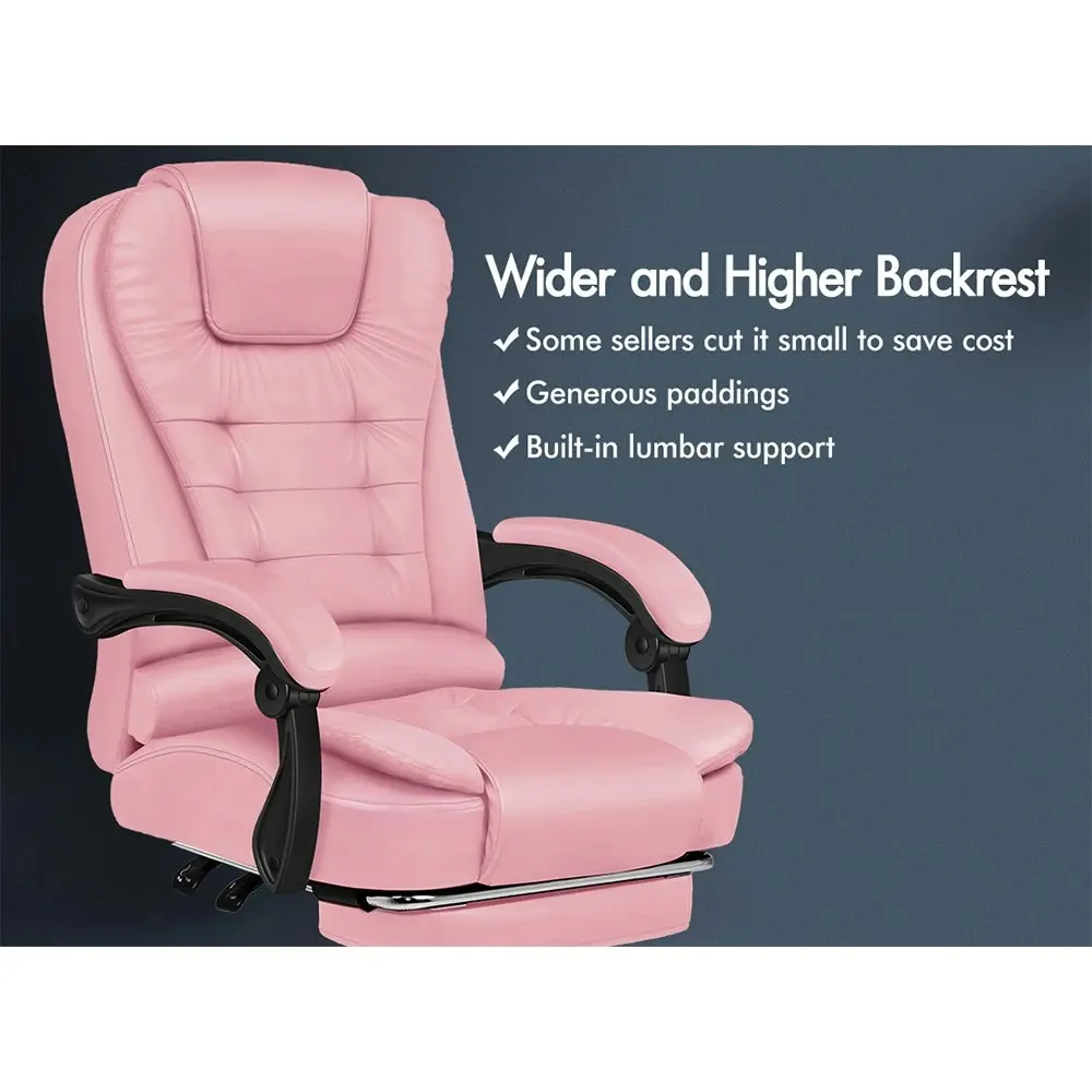 Alfordson Office Chair Executive PU Leather Seat with Footrest Pink