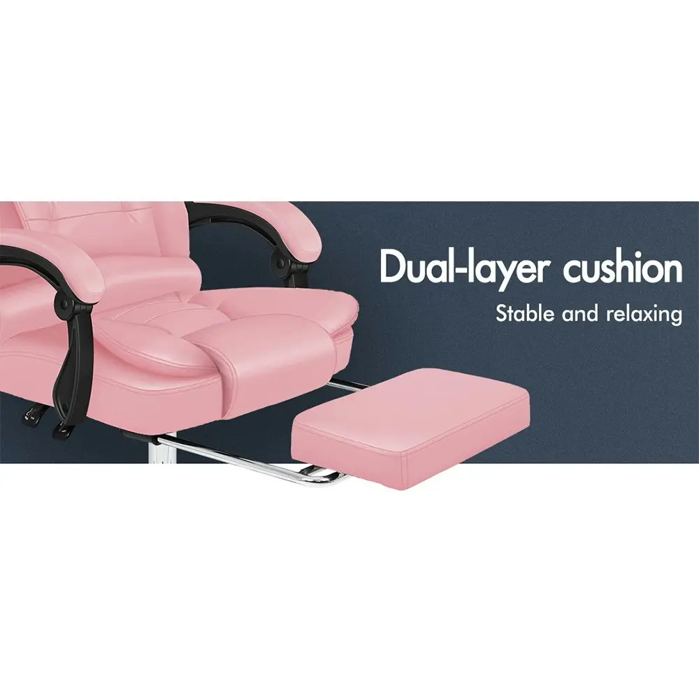 Alfordson Office Chair Executive PU Leather Seat with Footrest Pink