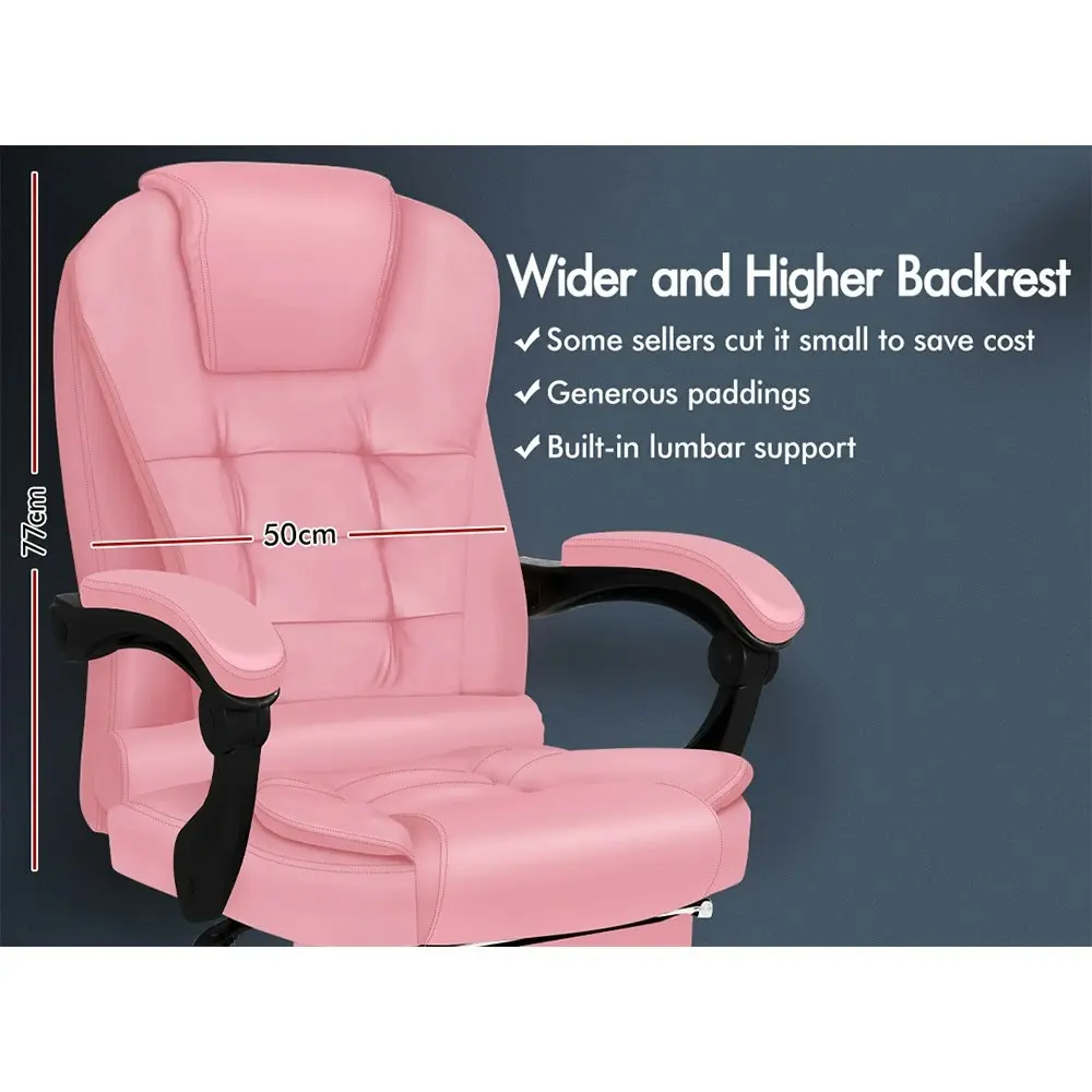 Alfordson Massage Office Chair with Footrest PU Leather Pink