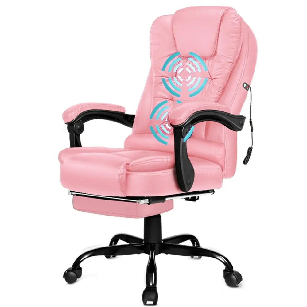 Alfordson Massage Office Chair with Footrest PU Leather Pink