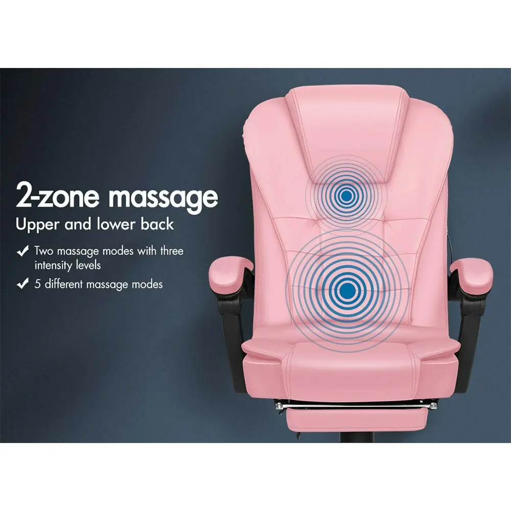 Alfordson Massage Office Chair with Footrest PU Leather Pink