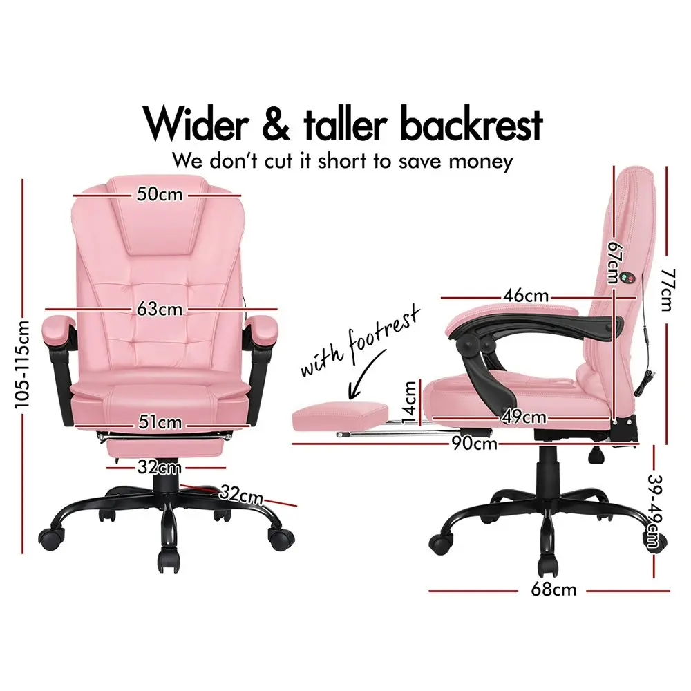 Alfordson Massage Office Chair with Footrest PU Leather Pink