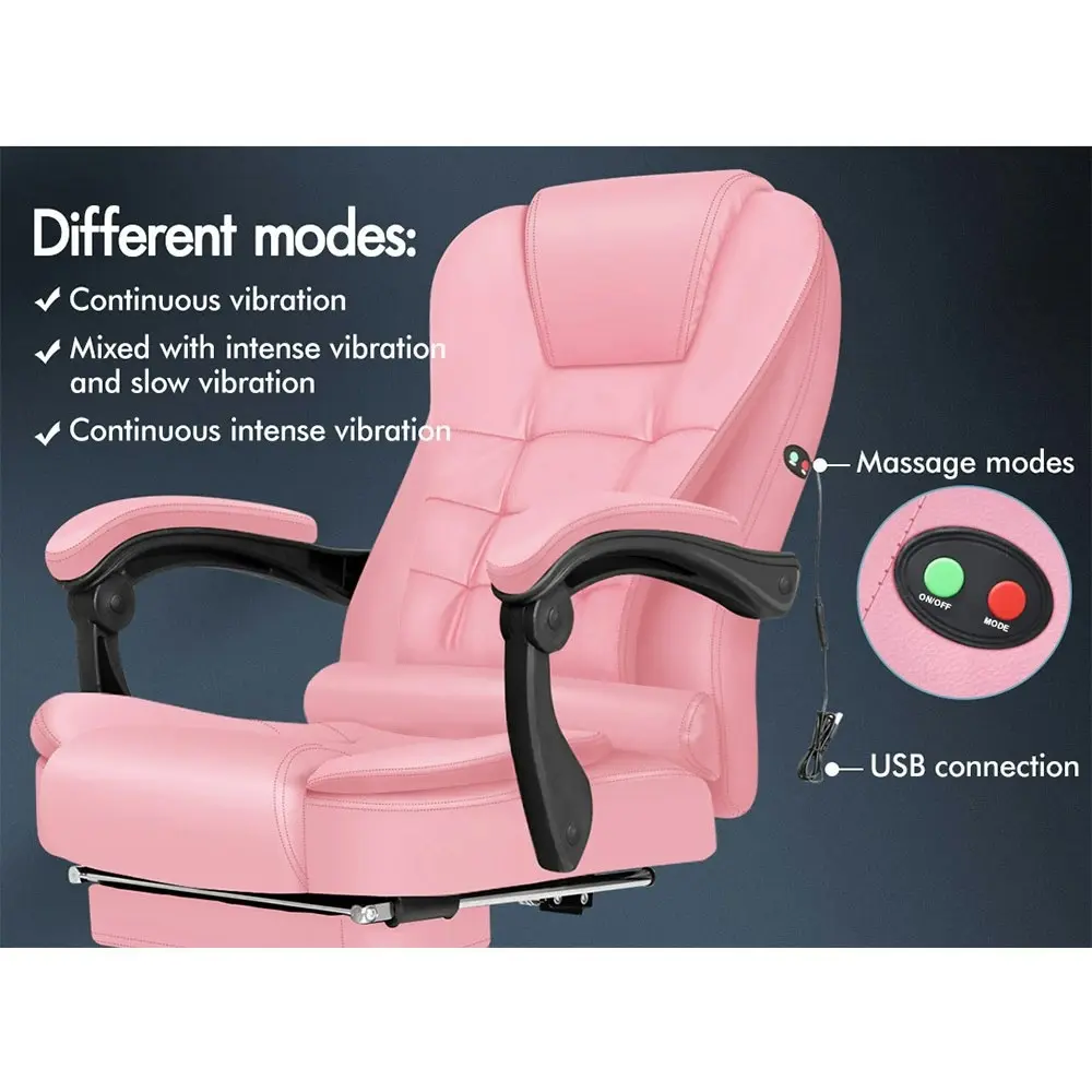 Alfordson Massage Office Chair with Footrest PU Leather Pink