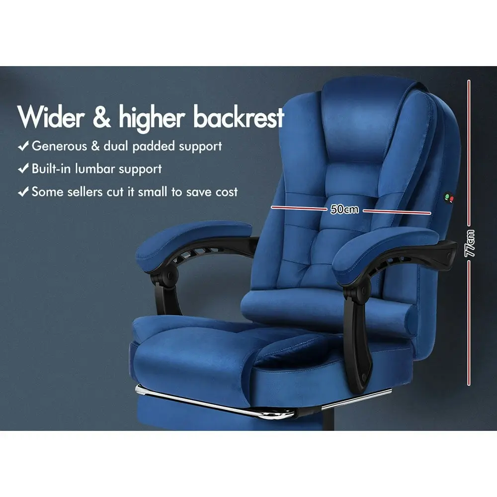 Alfordson Massage Office Chair Footrest Executive Velvet - Blue