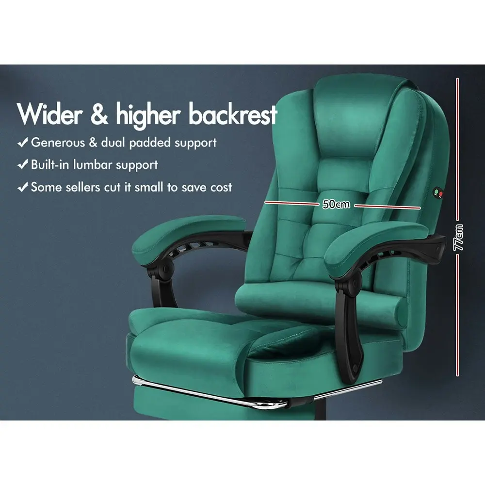 Alfordson Massage Office Chair Footrest Executive Velvet - Green