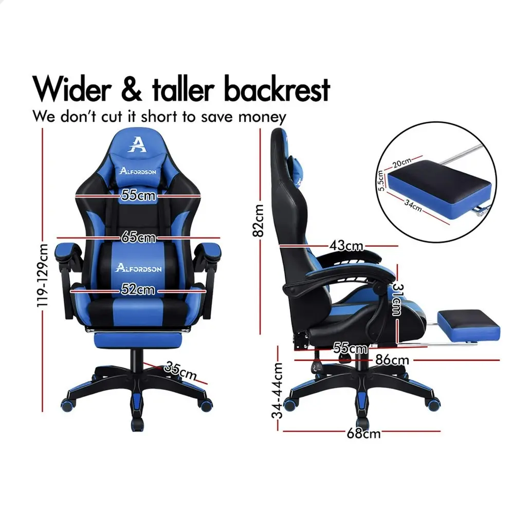 Alfordson Gaming Chair Extra Large Pillow Elite Black & Blue