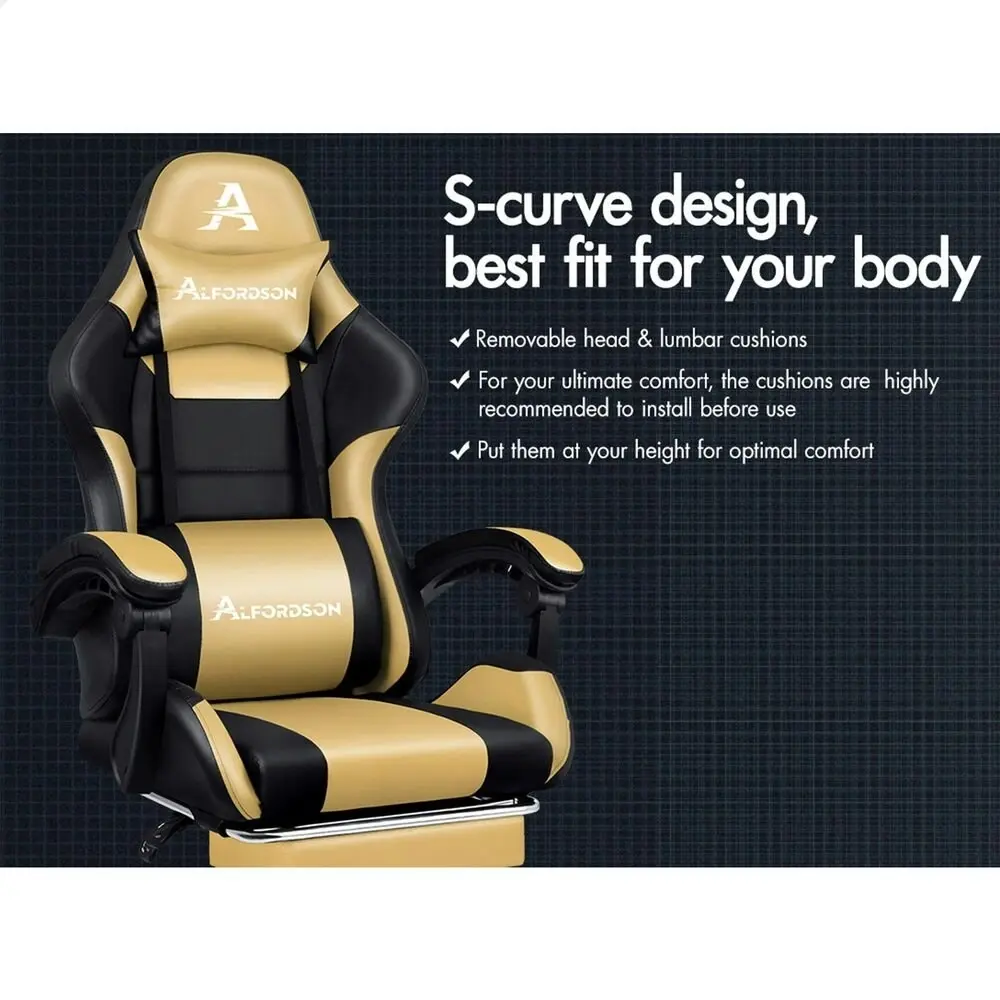 Alfordson Gaming Chair Extra Large Pillow Elite Black & Gold