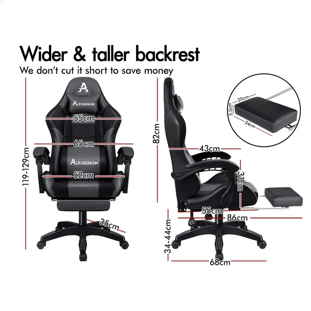 Alfordson Gaming Chair Extra Large Pillow Elite Black & Grey