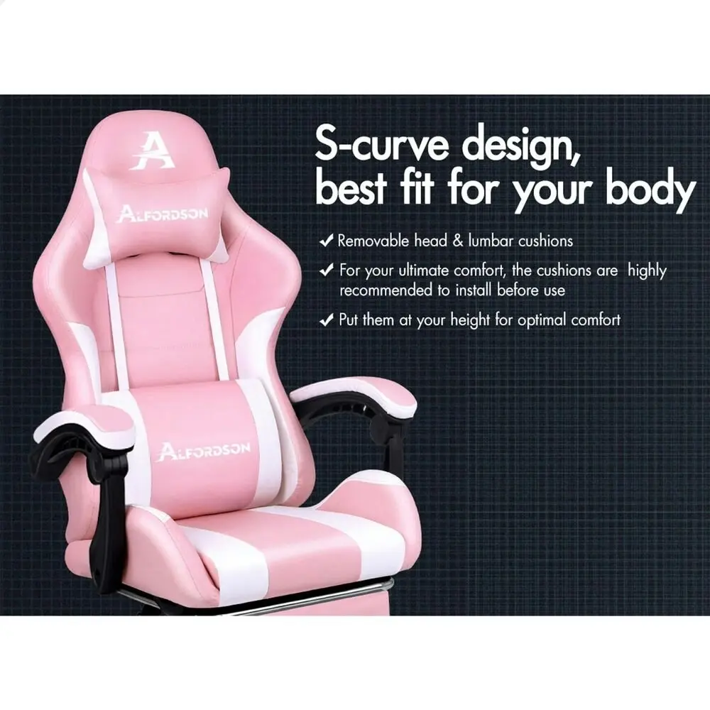 Alfordson Gaming Chair Extra Large Pillow Elite Pink & White