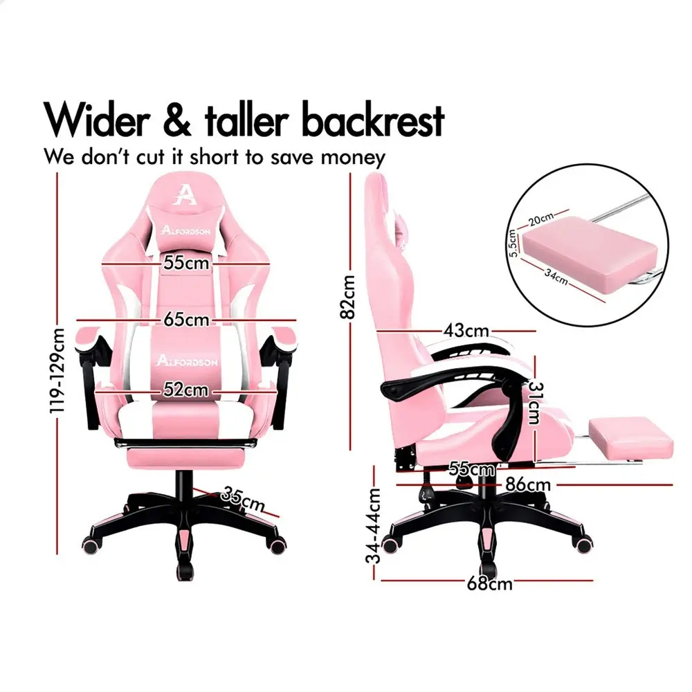 Alfordson Gaming Chair Extra Large Pillow Elite Pink & White