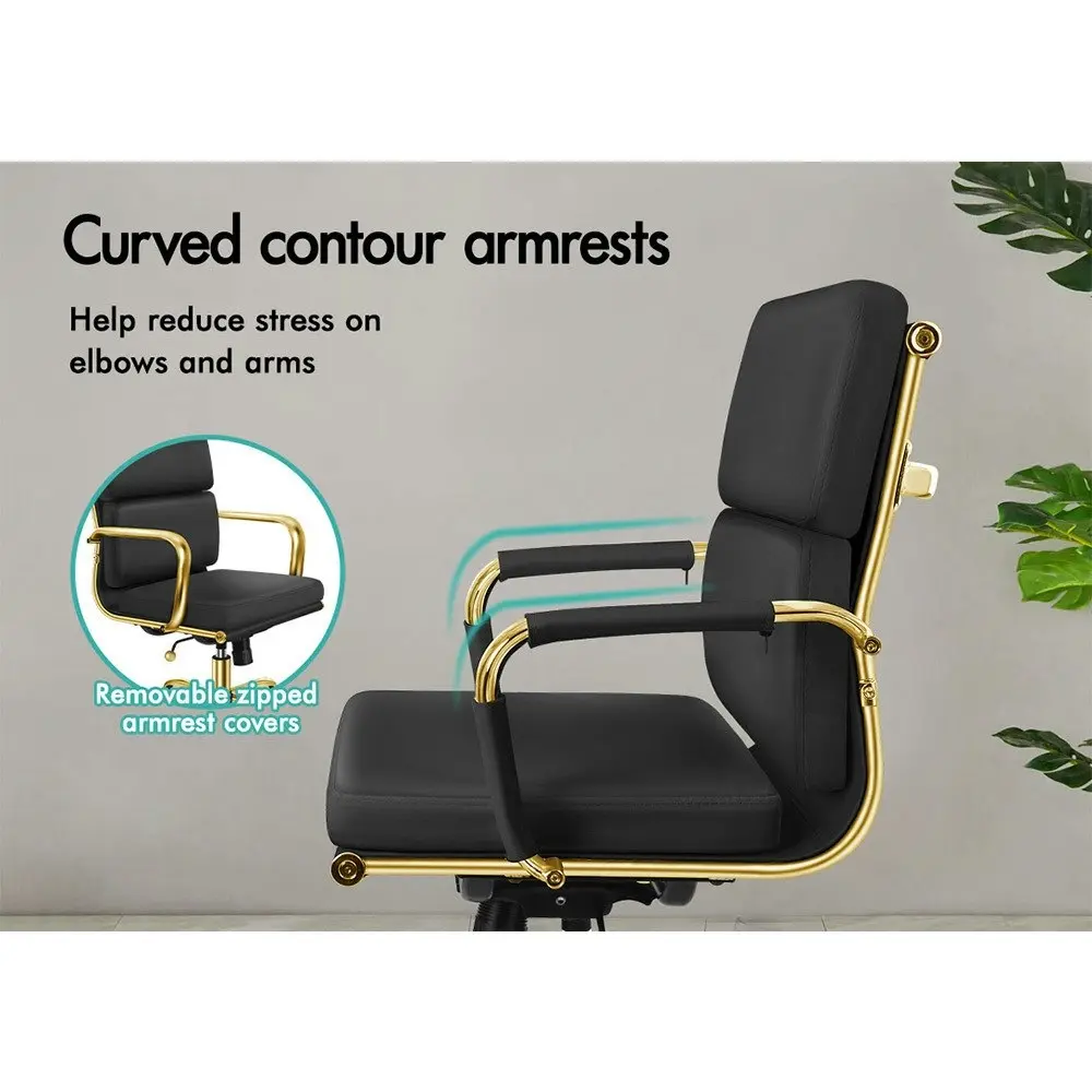 Alfordson Ergonomic Padded Mid Back Executive Office Chair Gold Black