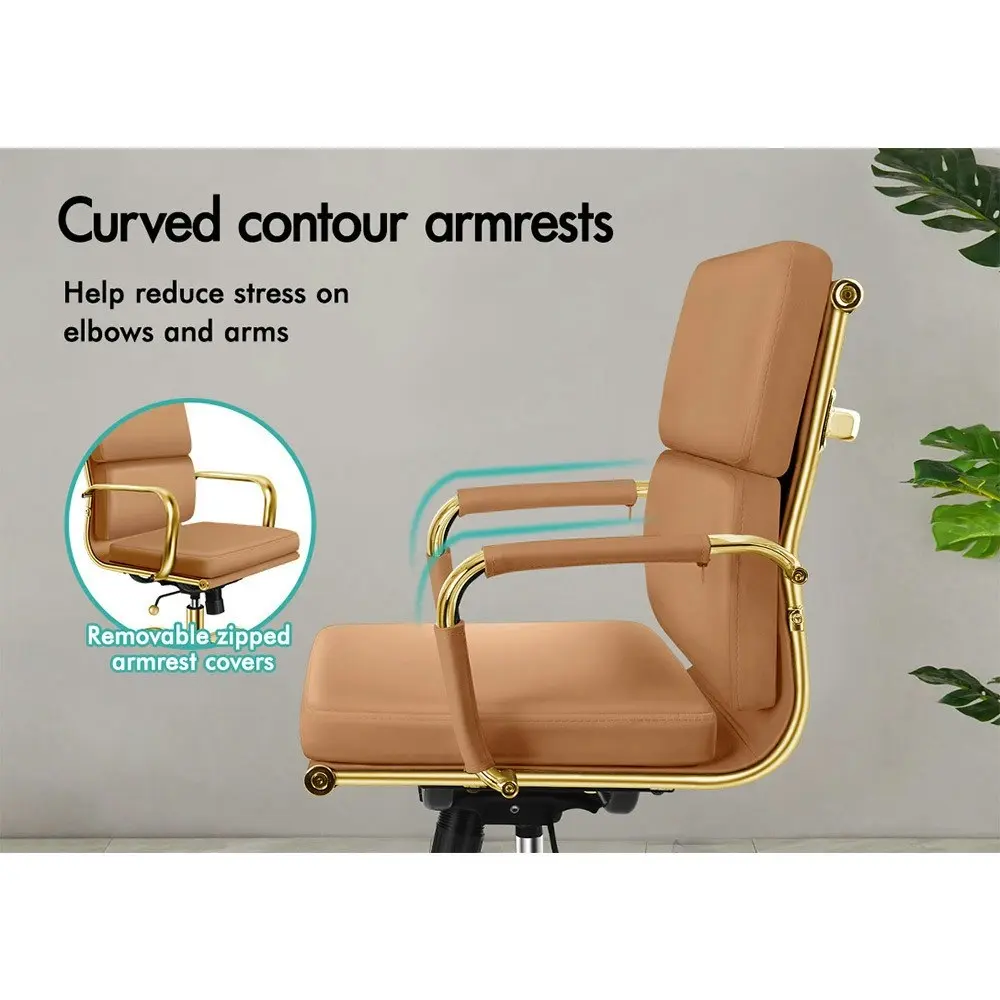 Alfordson Ergonomic Padded Mid Back Executive Office Chair Gold Brown