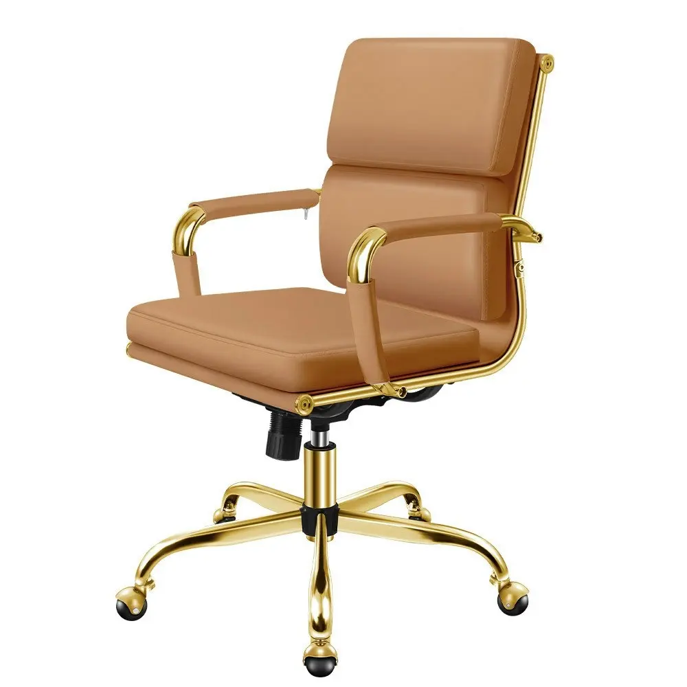 Alfordson Ergonomic Padded Mid Back Executive Office Chair Gold Brown