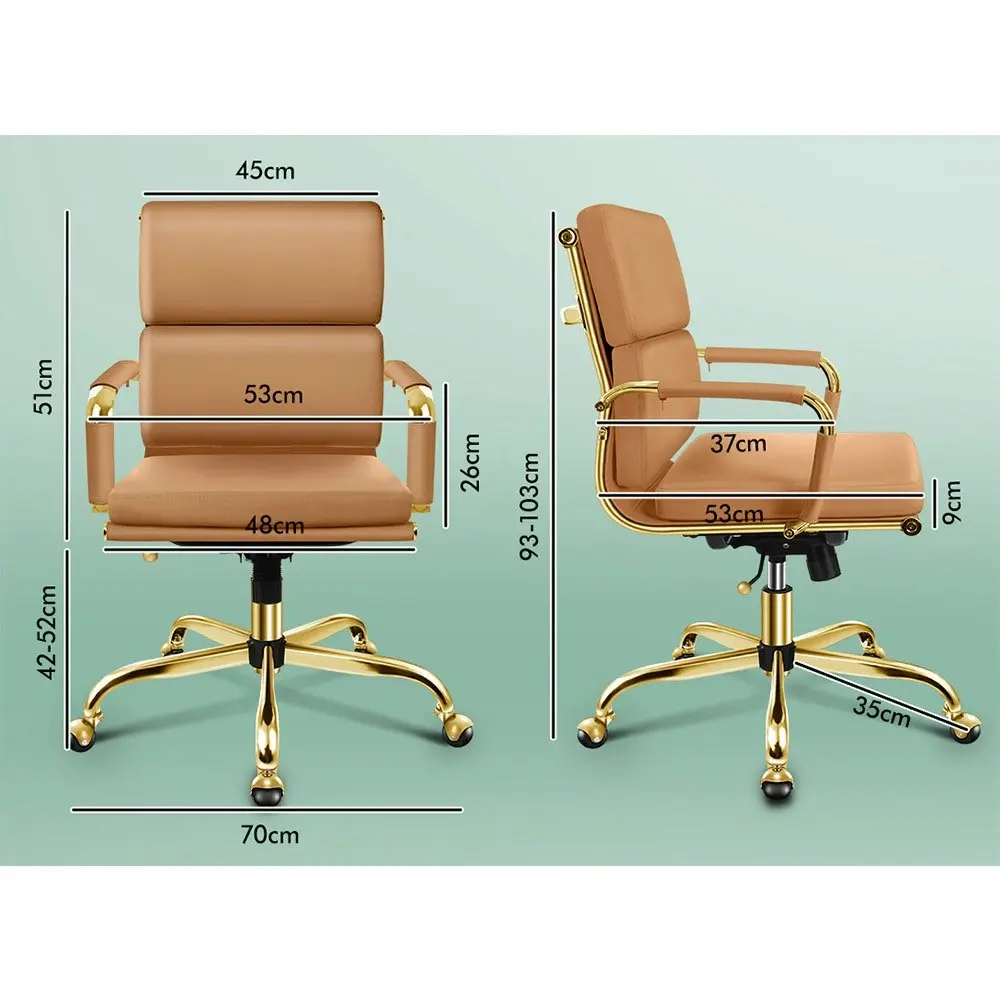 Alfordson Ergonomic Padded Mid Back Executive Office Chair Gold Brown