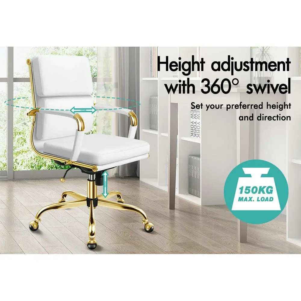 Alfordson Ergonomic Padded Mid Back Executive Office Chair Gold White