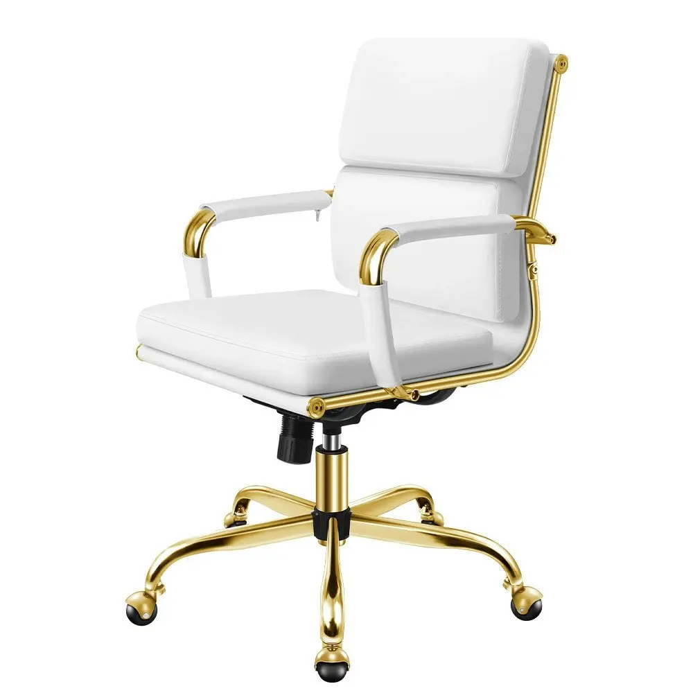 Alfordson Ergonomic Padded Mid Back Executive Office Chair Gold White