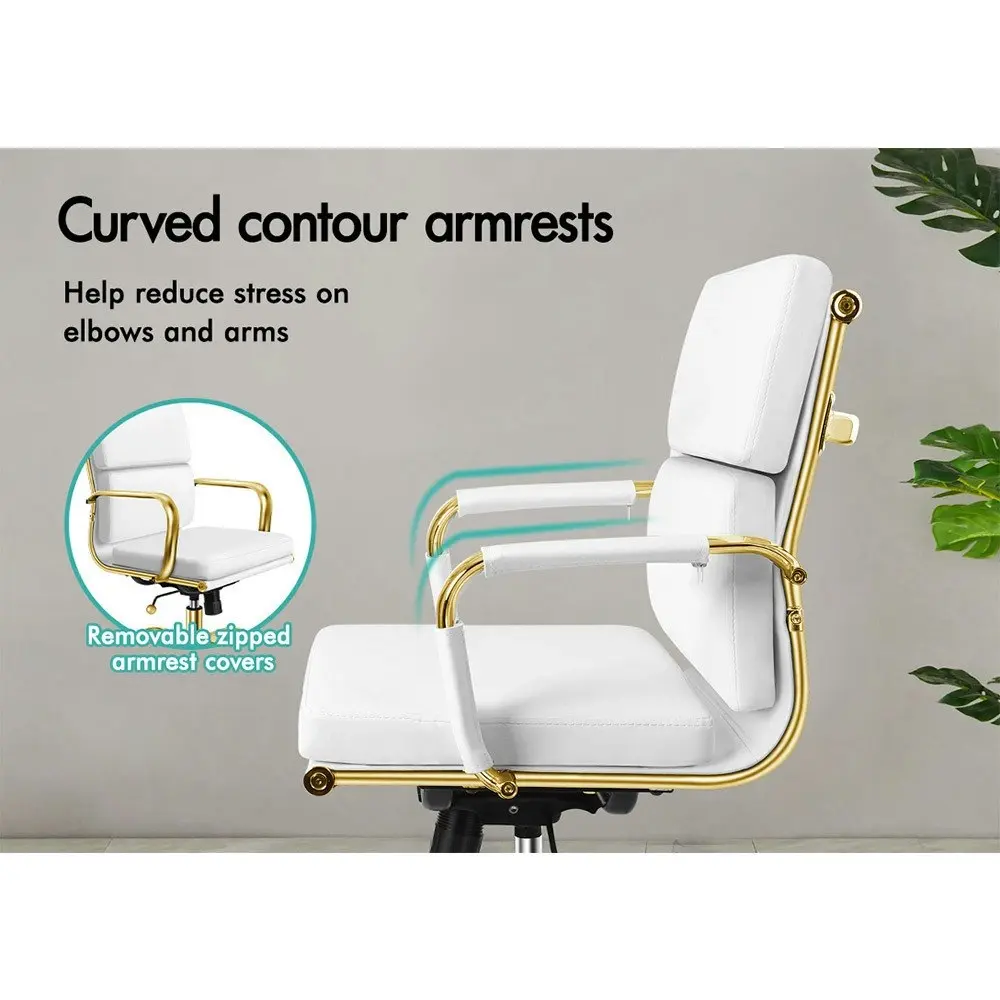 Alfordson Ergonomic Padded Mid Back Executive Office Chair Gold White