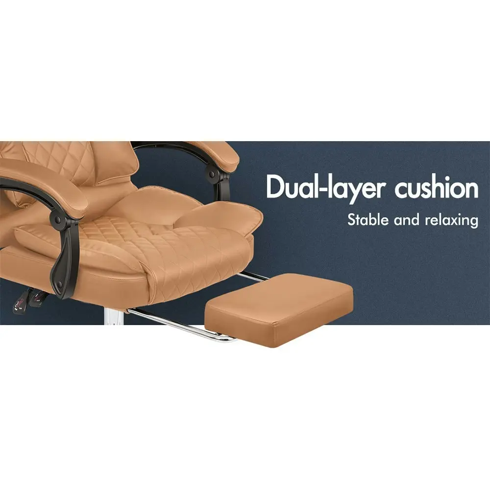 Alfordson Office Chair Deluxe PU Leather Executive - Brown (With Footrest)