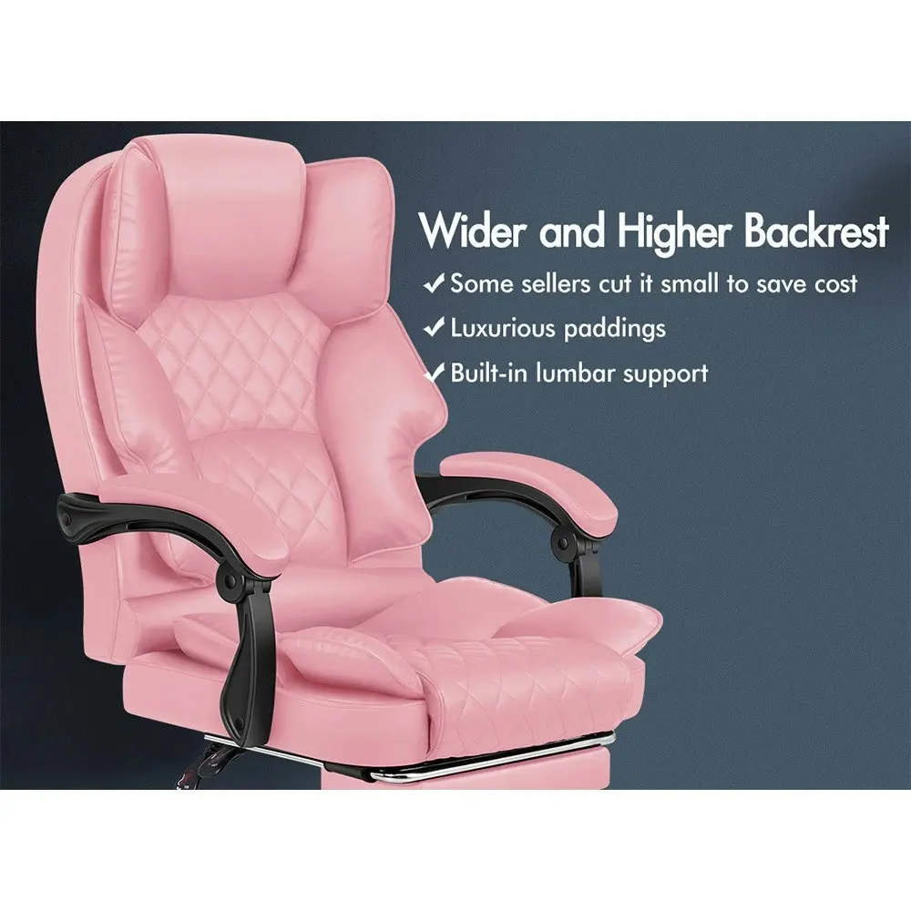 Alfordson Office Chair Deluxe PU Leather Executive - Pink (With Footrest)