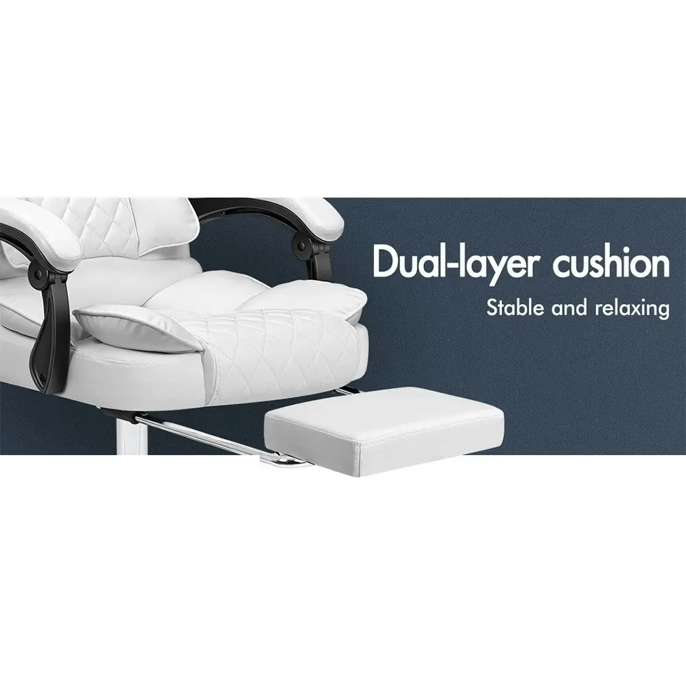 Alfordson Office Chair Deluxe PU Leather Executive - White (With Footrest)