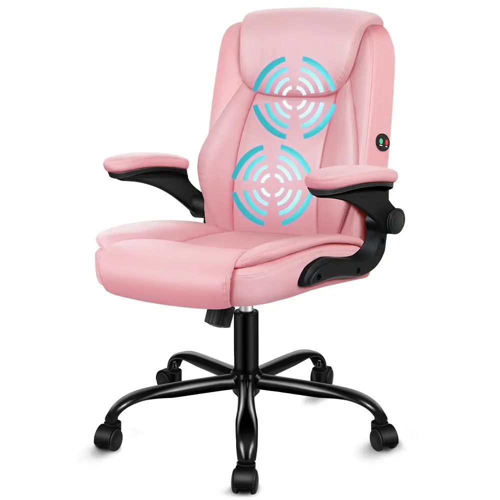 Alfordson Massage Office Chair Flip-up Aramrest PU Leather Pink