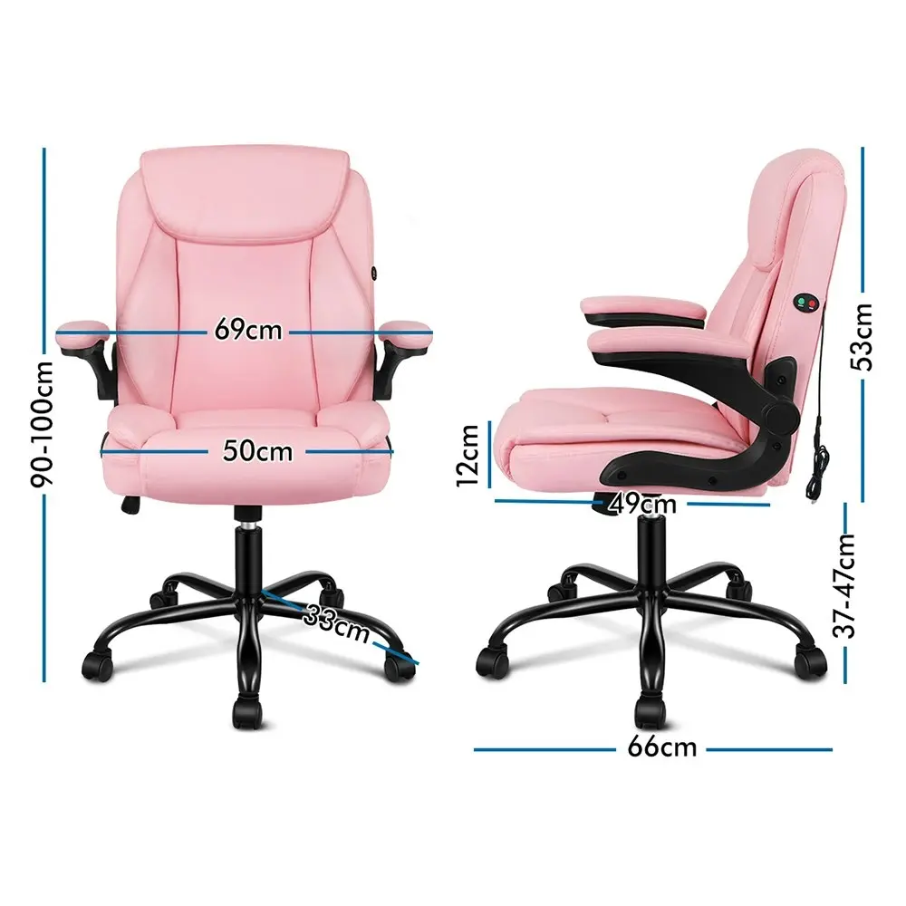 Alfordson Massage Office Chair Flip-up Aramrest PU Leather Pink