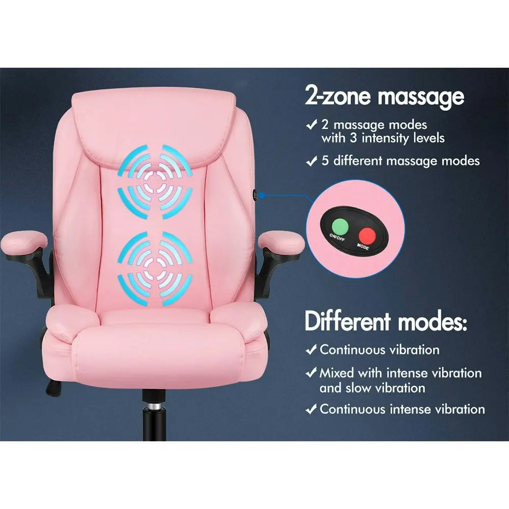 Alfordson Massage Office Chair Flip-up Aramrest PU Leather Pink