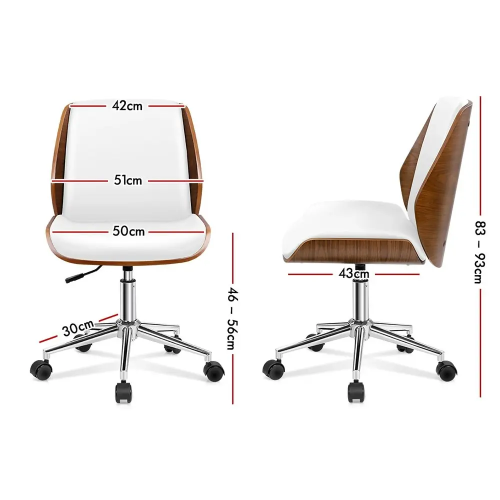 Alfordson Wooden Office Chair Computer Chairs Wood Seat PU Leather White