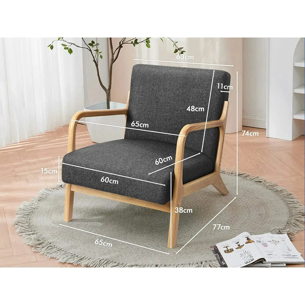 Alfordson Wooden Armchair Lounge Chair Fabric Seat Grey