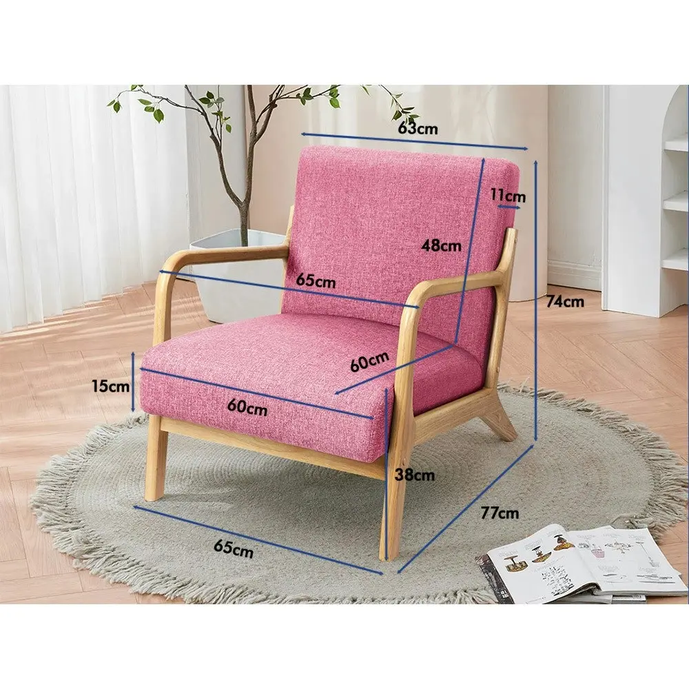 Alfordson Wooden Armchair Lounge Chair Fabric Seat Pink