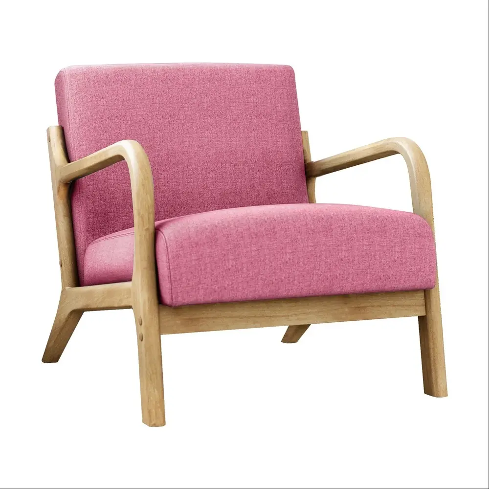 Alfordson Wooden Armchair Lounge Chair Fabric Seat Pink