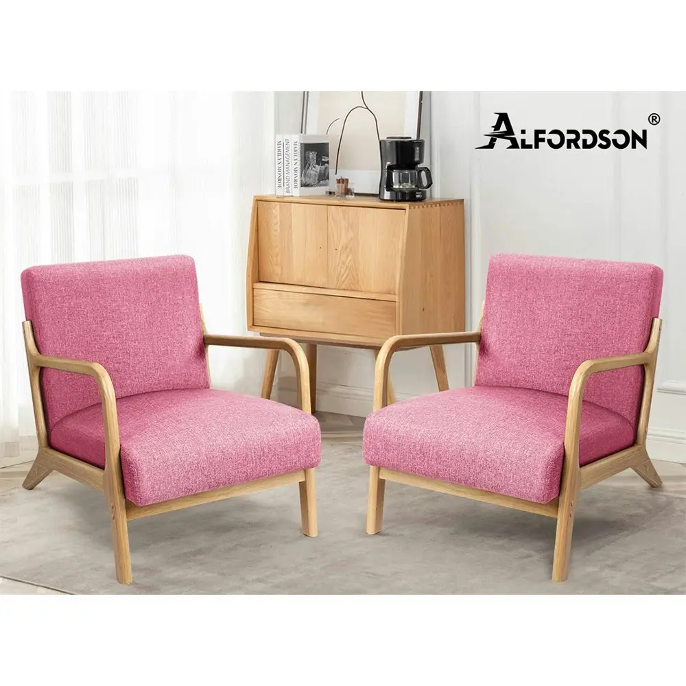 Alfordson Wooden Armchair Lounge Chair Fabric Seat Pink